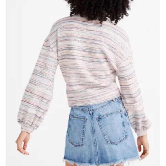 Madewell Balloon Sleeve Cropped Crewneck Top Sz S Rainbow Stripe Bubble Sleeve - Picture 10 of 11